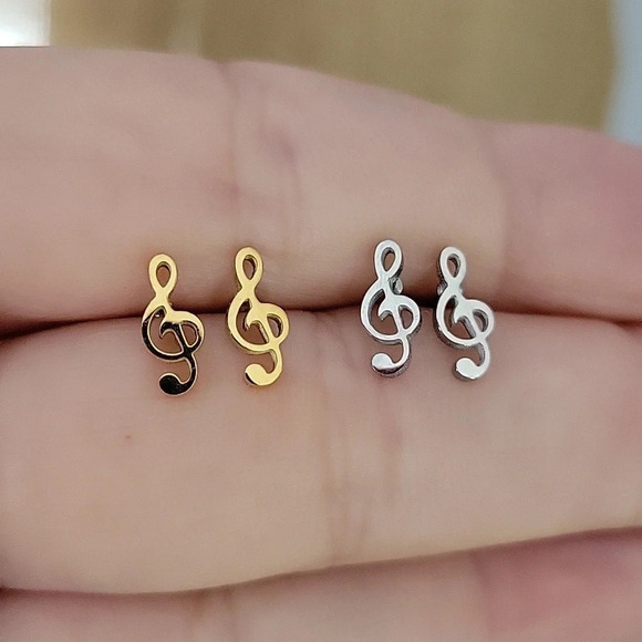 Clef Note Stud Earrings, choice of color - Picture 1 of 6